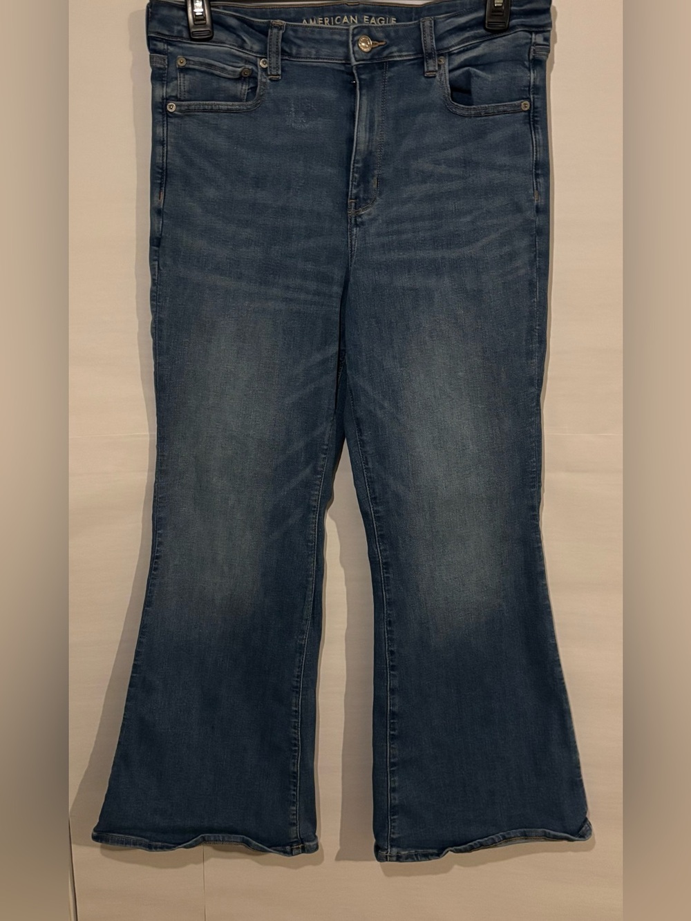 American Eagle Super Hi-Rise Flare Jeans 14 Short Next Level Stretch